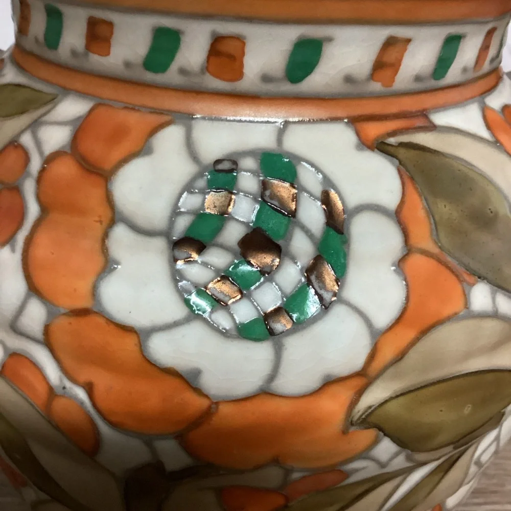 Charlotte Rhead Crown Ducal Pottery Twin Handled Vase Persian Rose Patte…